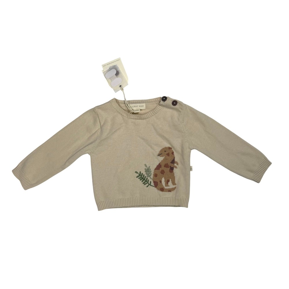 Elegant Baby Dinosaur Cottagecore Minimalist Kids Sweater Beige Cotton